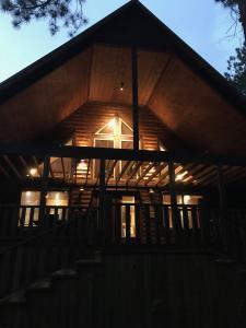 Cabin exterior at night